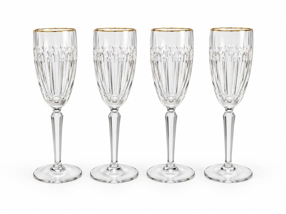 Waterford Crystal Grenville Gold Champagne Flutes Set of 4 Gold Rim Stemware